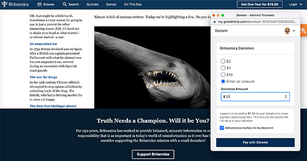 Britannica Donations Case Study Dropdown with Admiral VRM